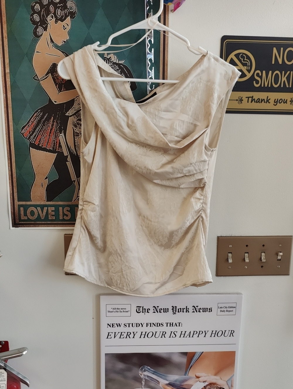 Zara Cream Draped Cowl Neck Blouse